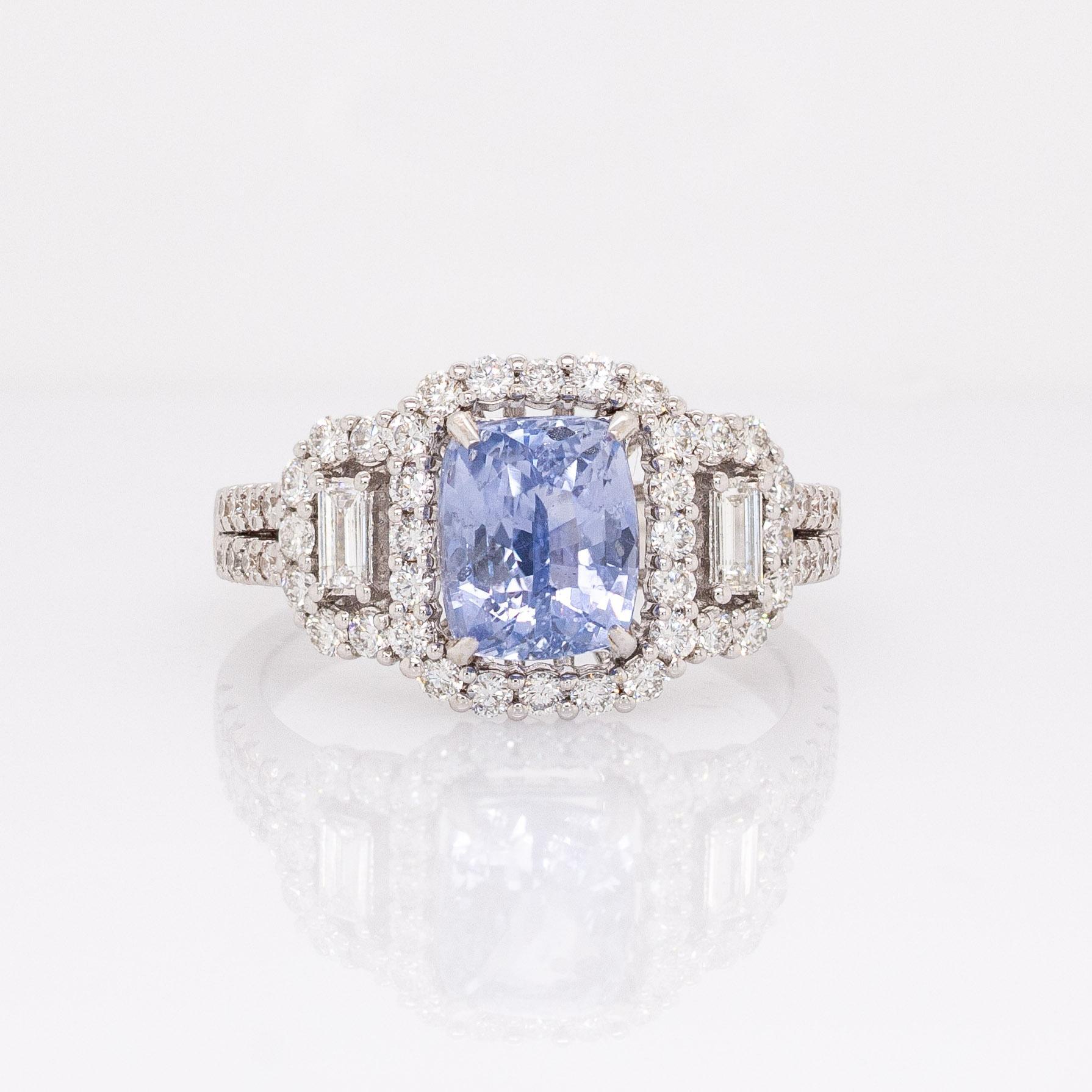 Contemporain Bague saphir bleu bleu 3ct avec halo diamant naturel : or massif 14K en vente