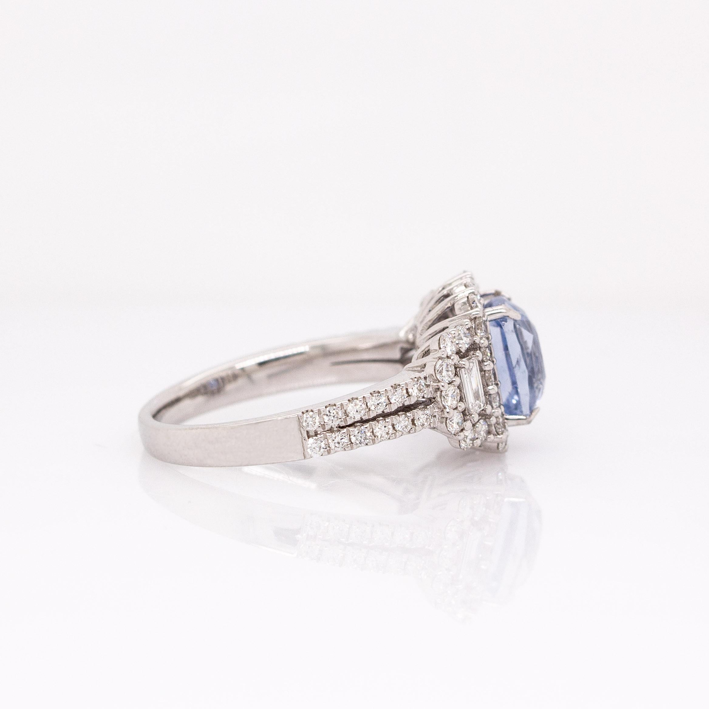 Bague saphir bleu bleu 3ct avec halo diamant naturel : or massif 14K Neuf - En vente à Columbus, OH