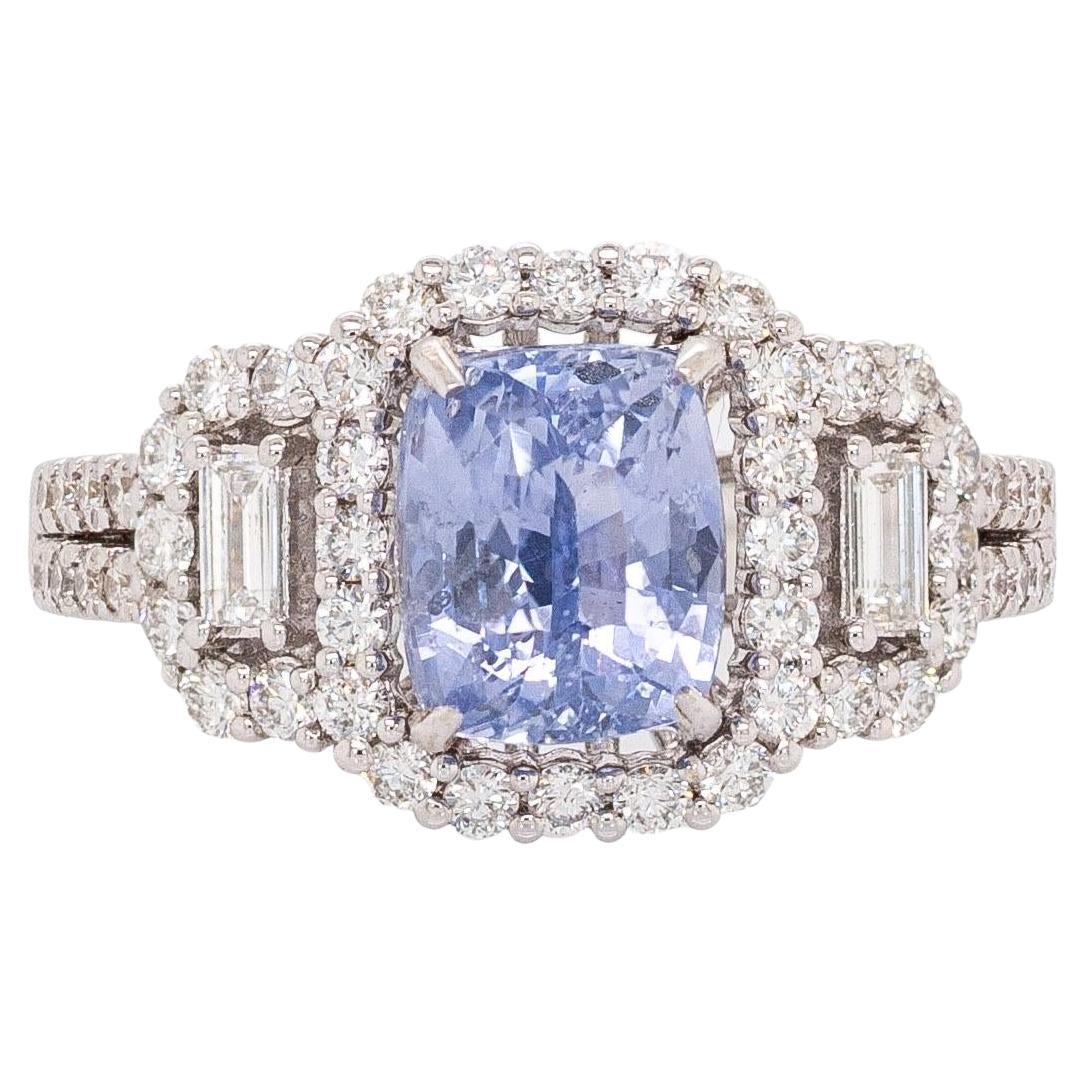 Bague saphir bleu bleu 3ct avec halo diamant naturel : or massif 14K