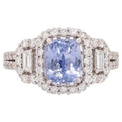 Bague saphir bleu bleu 3ct avec halo diamant naturel : or massif 14K
