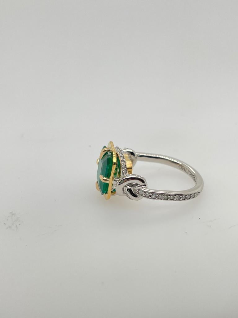 3ct Diamond and Emerald Forget Me Knot Solitaire Ring 8