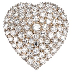 3ct Diamond Heart Pendant Vintage 14k White Gold Brooch Estate Fine Jewelry