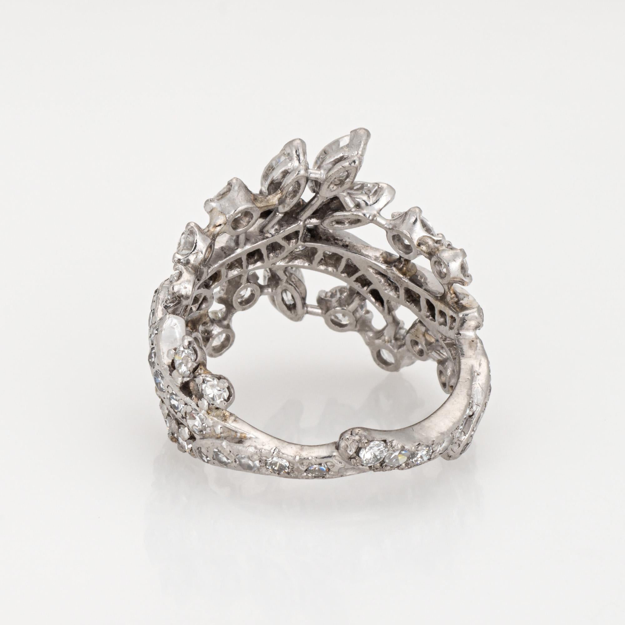 Women's 3ct Diamond Wreath Band Sz 8.25 Wide Ring Platinum Mixed Cut Mid Century Jewelry