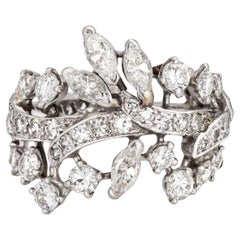 3ct Diamond Wreath Band Sz 8.25 Wide Ring Platinum Mixed Cut Mid Century Jewelry