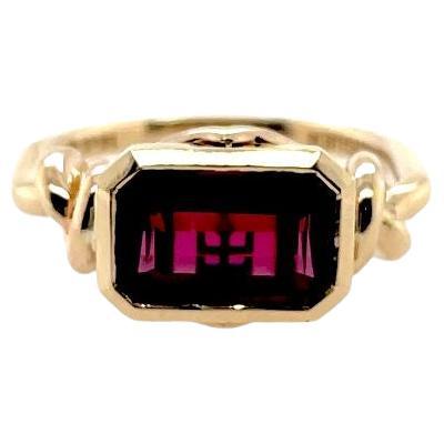 3ct Emerald Cut Rubelite Forget Me Knot Ring Bezel set in 18k