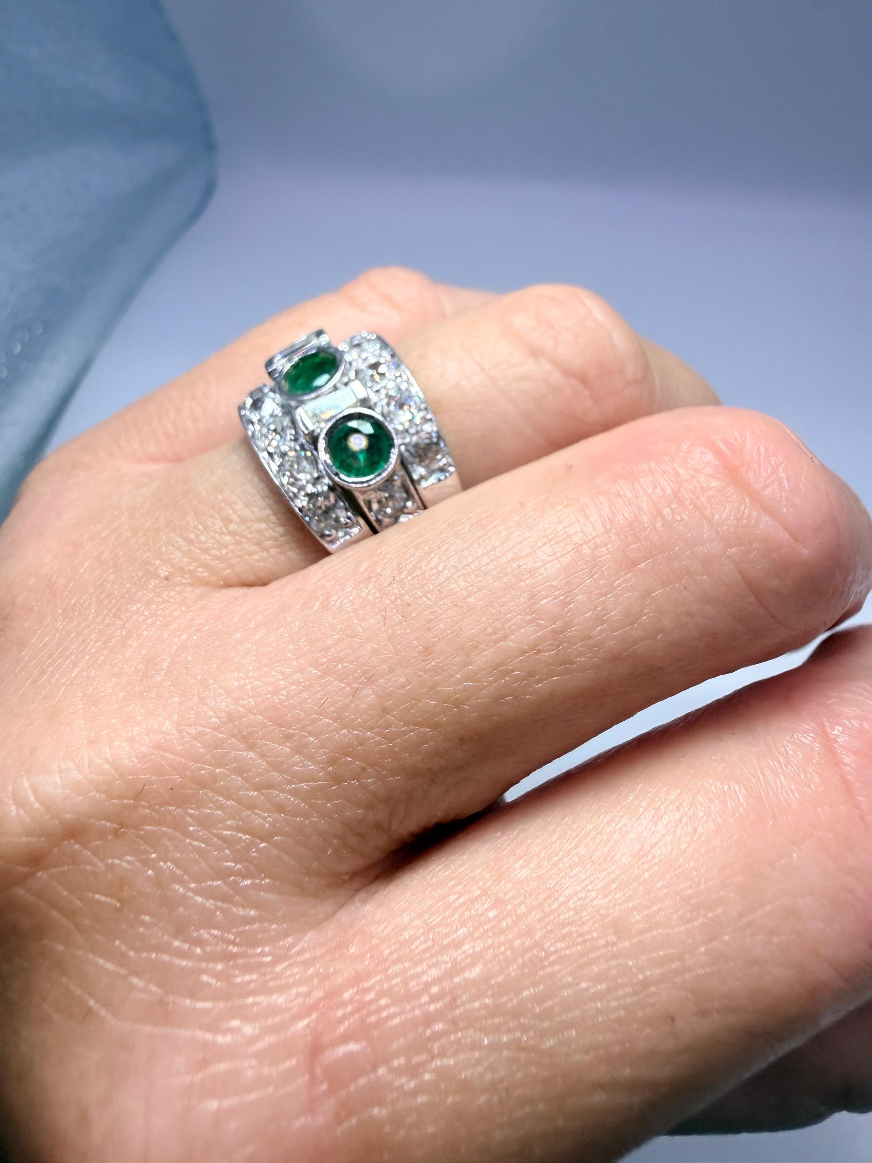 Femenino o masculino 3ct Esmeralda diamante anillo de cóctel 18KT oro en venta