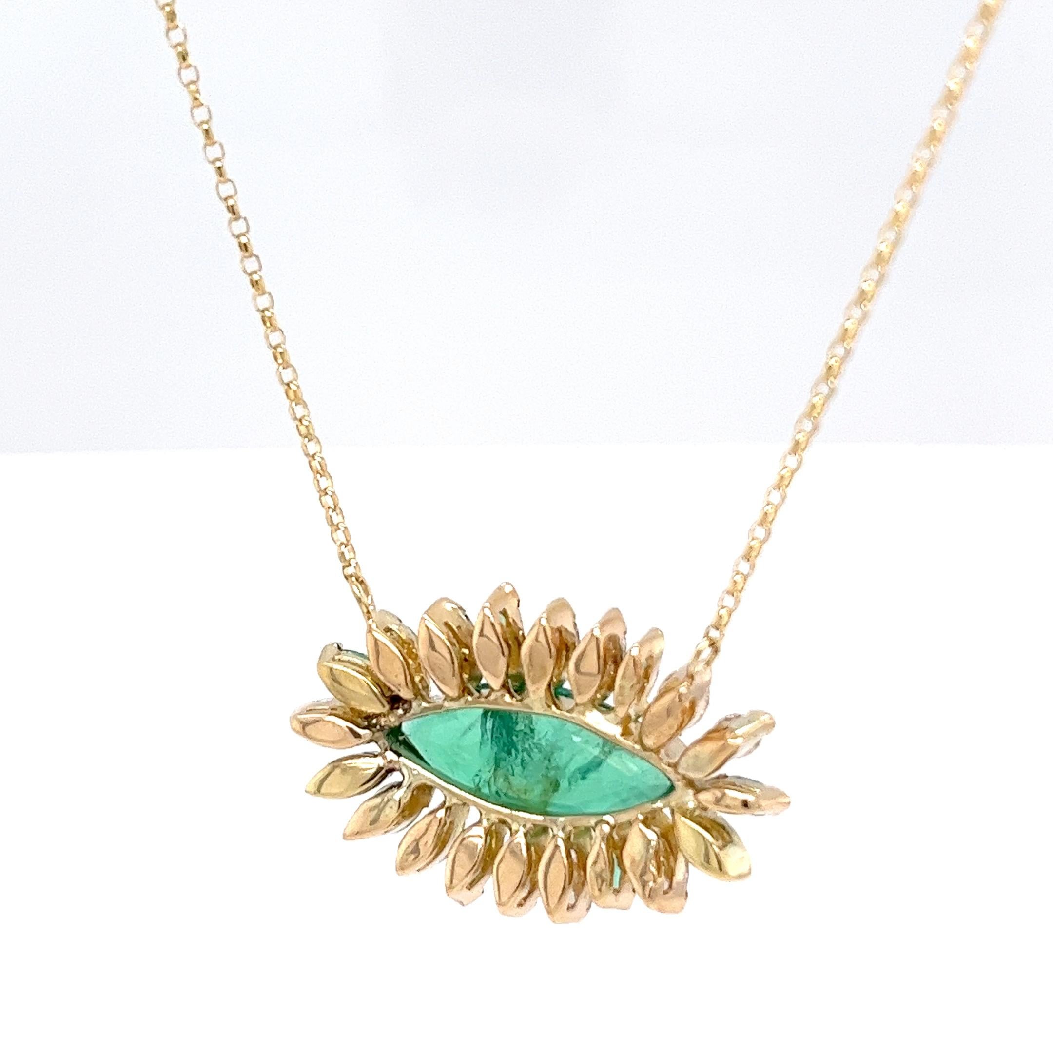 Marquise Cut 3ct Emerald & Diamond Pendant Set in 18ct Yellow Gold For Sale