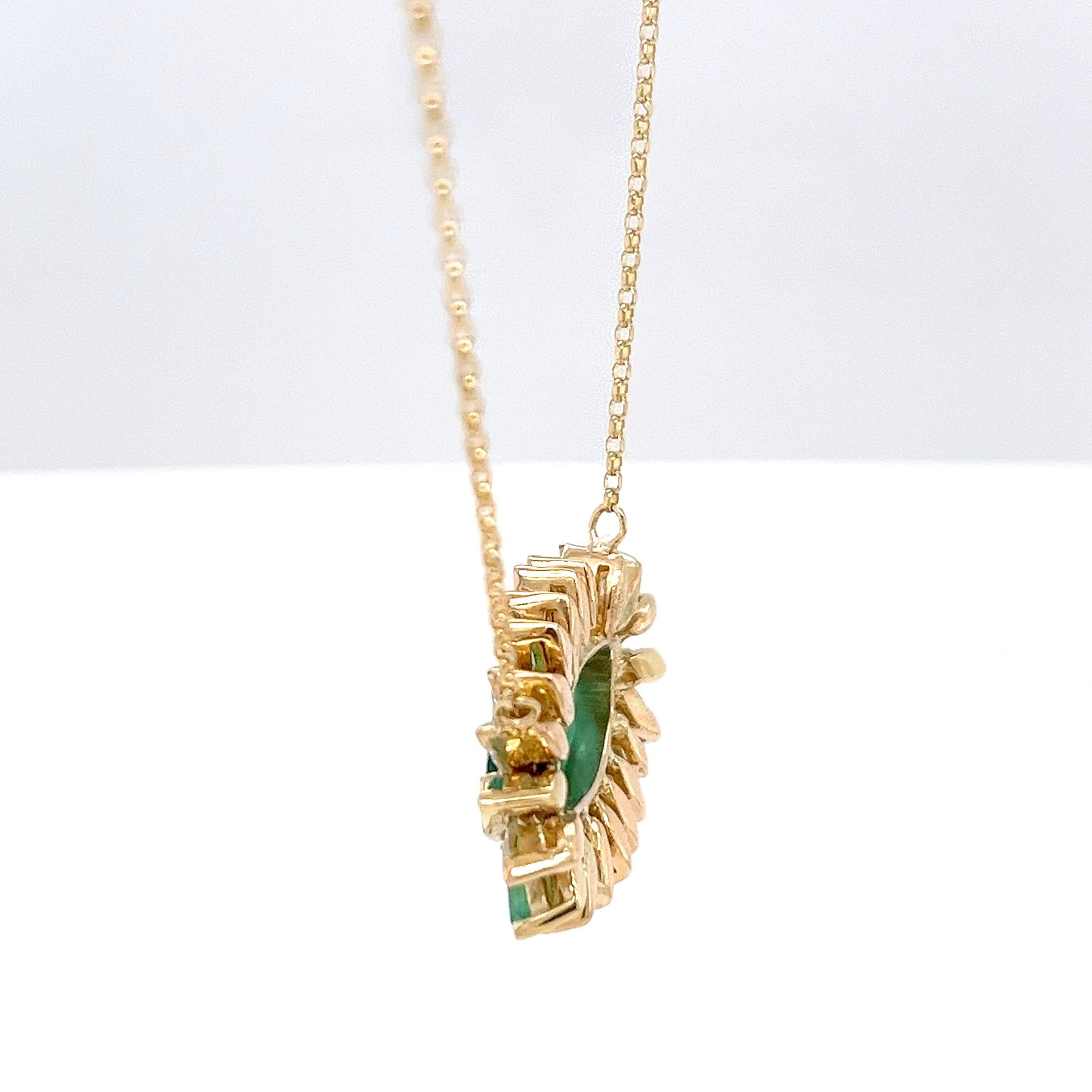 3ct Emerald & Diamond Pendant Set in 18ct Yellow Gold In Excellent Condition For Sale In London, GB