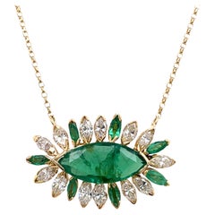3ct Emerald & Diamond Pendant Set in 18ct Yellow Gold
