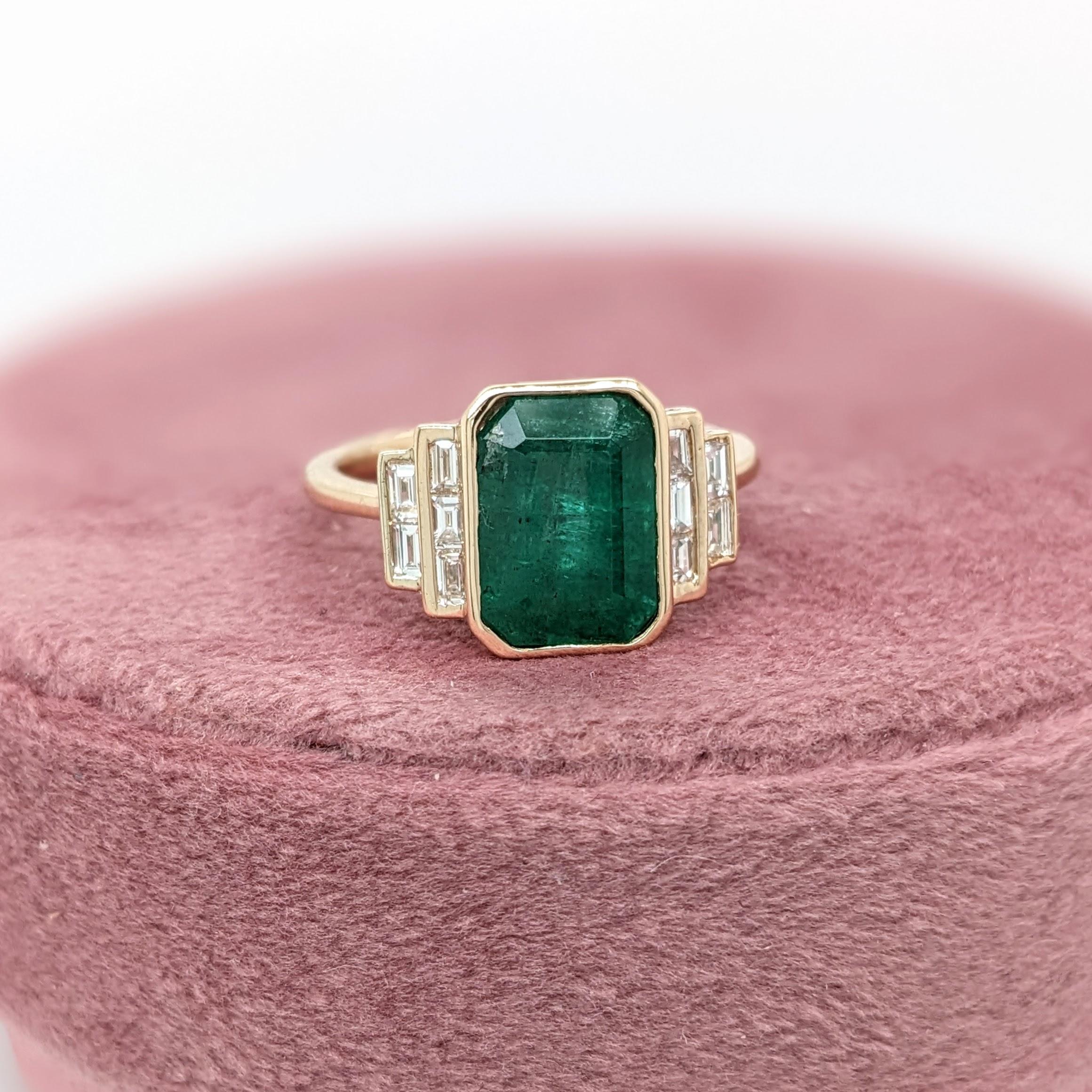 Emerald Cut 3ct Emerald Ring w Earth Mined Diamonds in Solid 14K Yellow Gold  EM 10x8mm For Sale