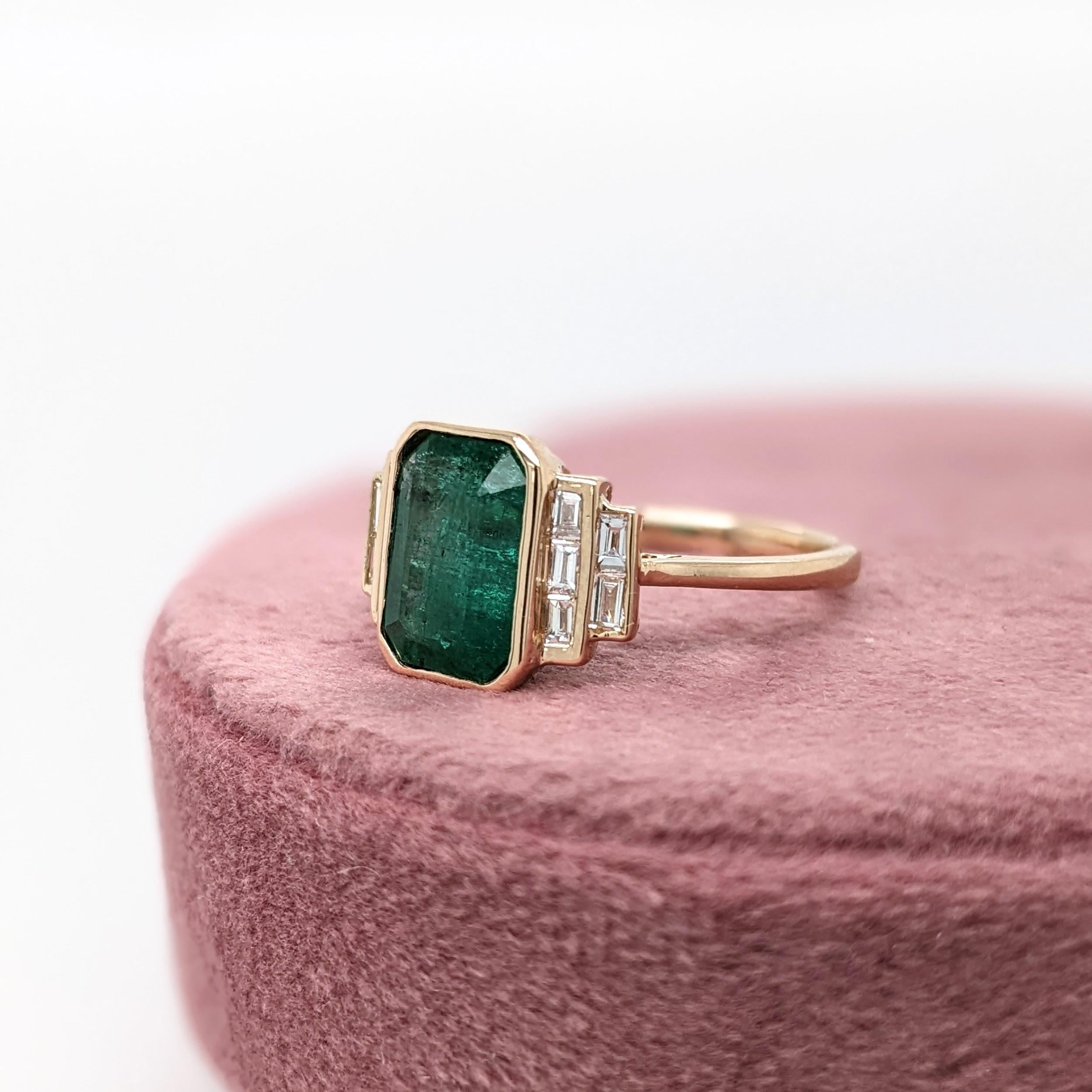 Women's 3ct Emerald Ring w Earth Mined Diamonds in Solid 14K Yellow Gold  EM 10x8mm For Sale