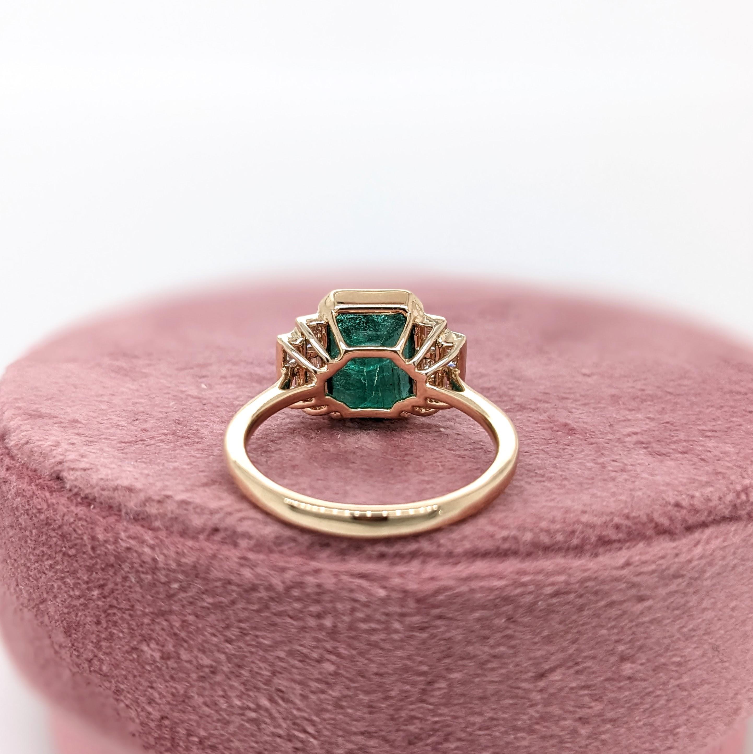 3ct Emerald Ring w Earth Mined Diamonds in Solid 14K Yellow Gold  EM 10x8mm For Sale 2