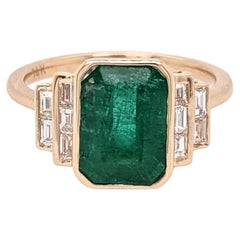 3ct Emerald Ring w Earth Mined Diamonds in Solid 14K Yellow Gold  EM 10x8mm