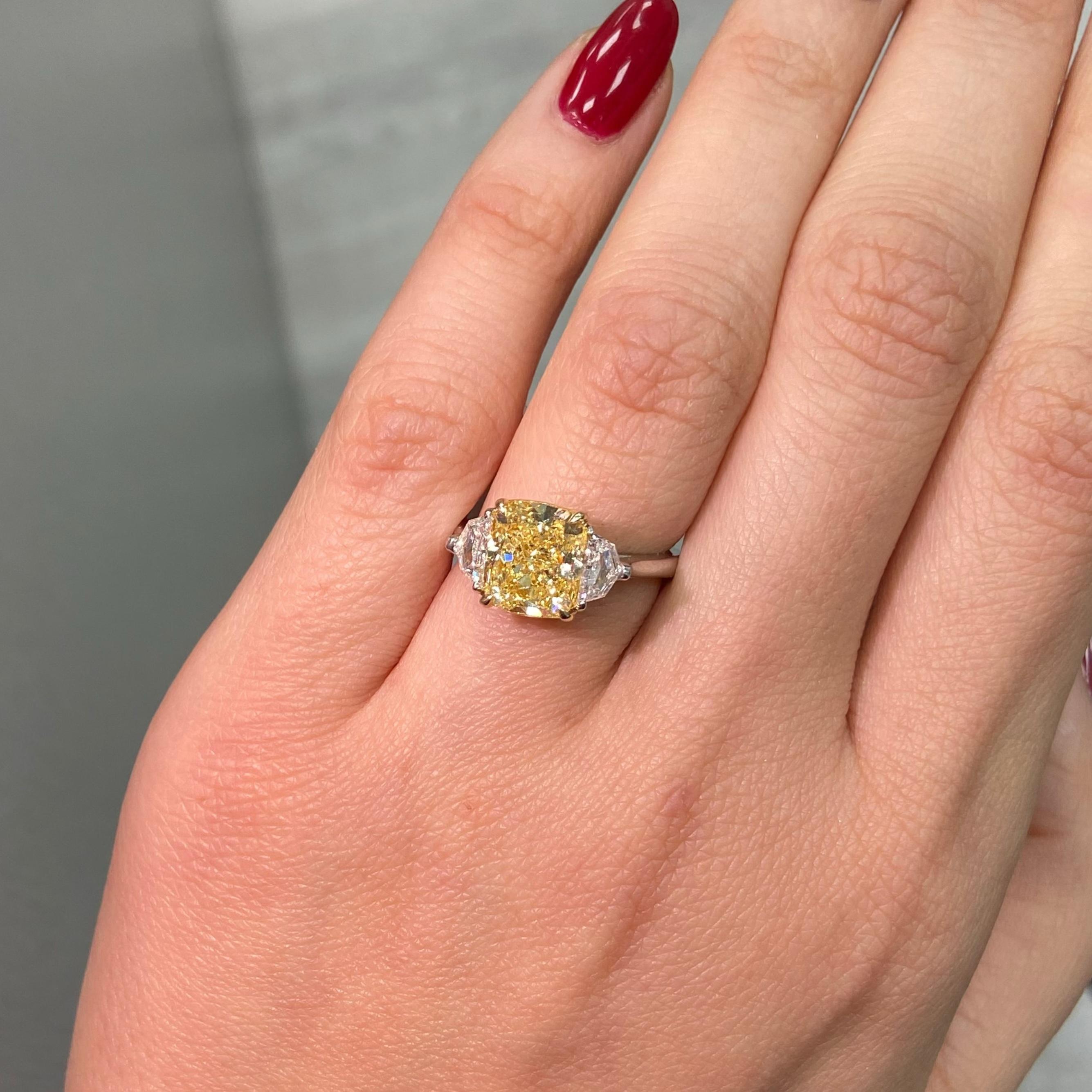 3ct Fancy Yellow Cushion Cut Diamond Engagement Ring For Sale 1