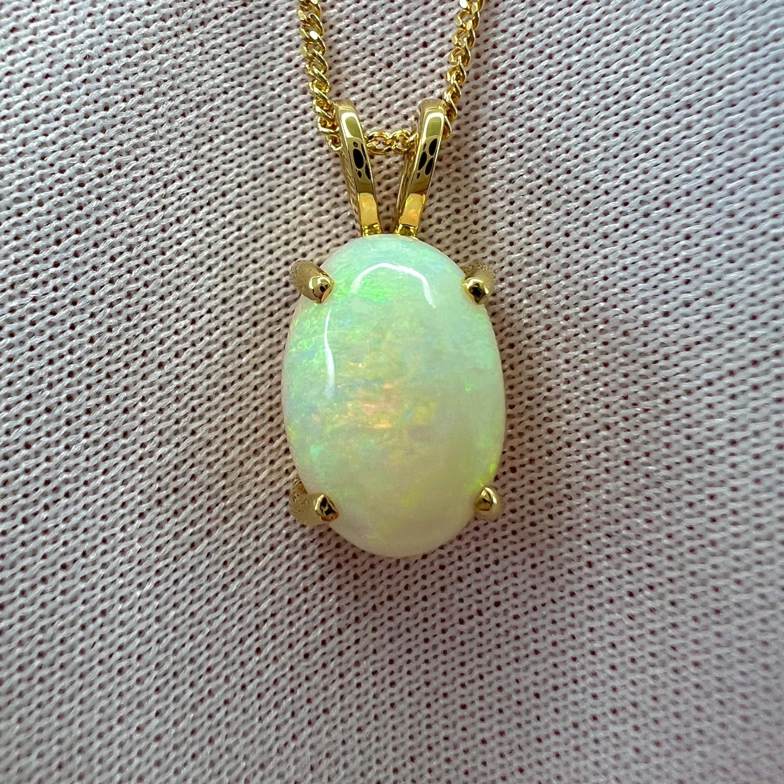 3ct Fine Australian White Opal Oval Cabochon 18k Yellow Gold Pendant Necklace For Sale 6