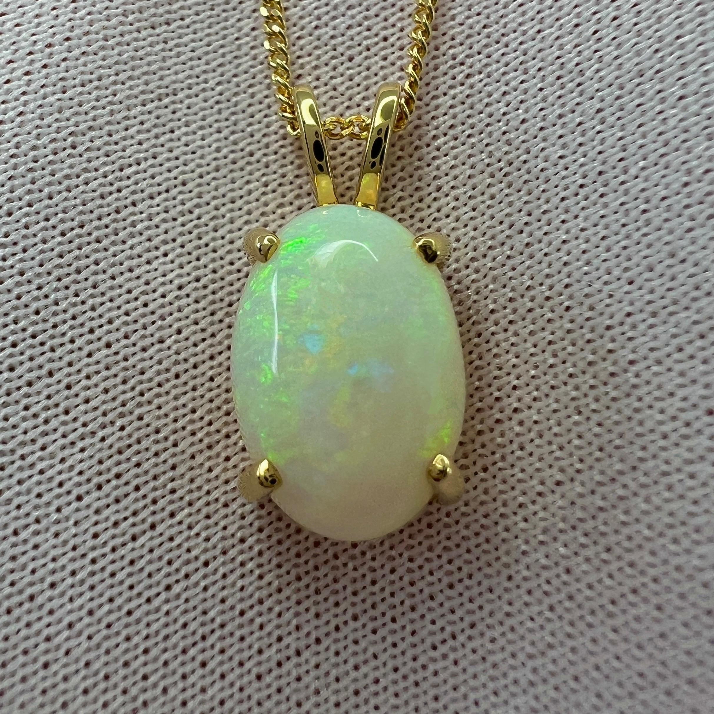 3ct Fine Australian White Opal Oval Cabochon 18k Yellow Gold Pendant Necklace For Sale 2