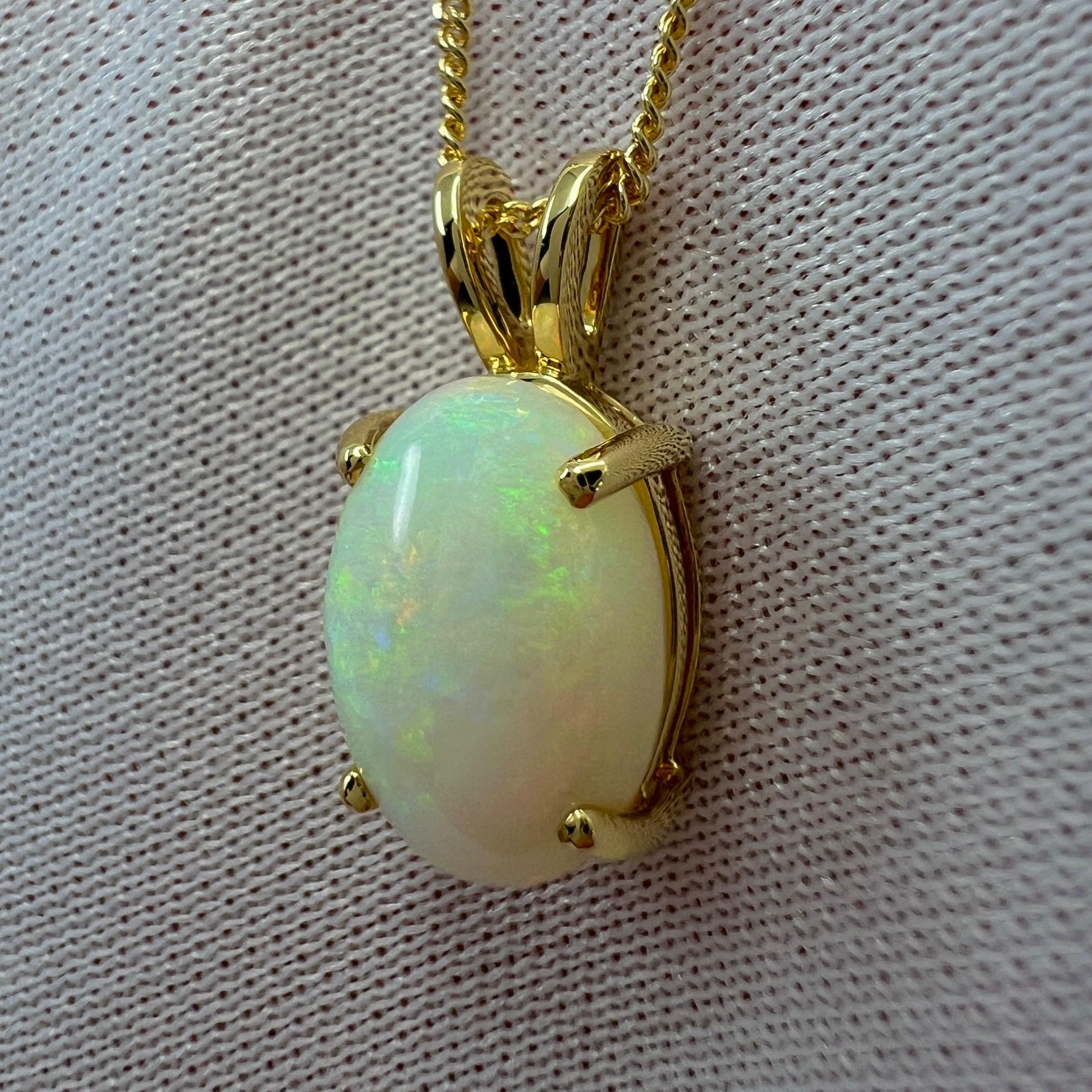 3ct Fine Australian White Opal Oval Cabochon 18k Yellow Gold Pendant Necklace For Sale 3