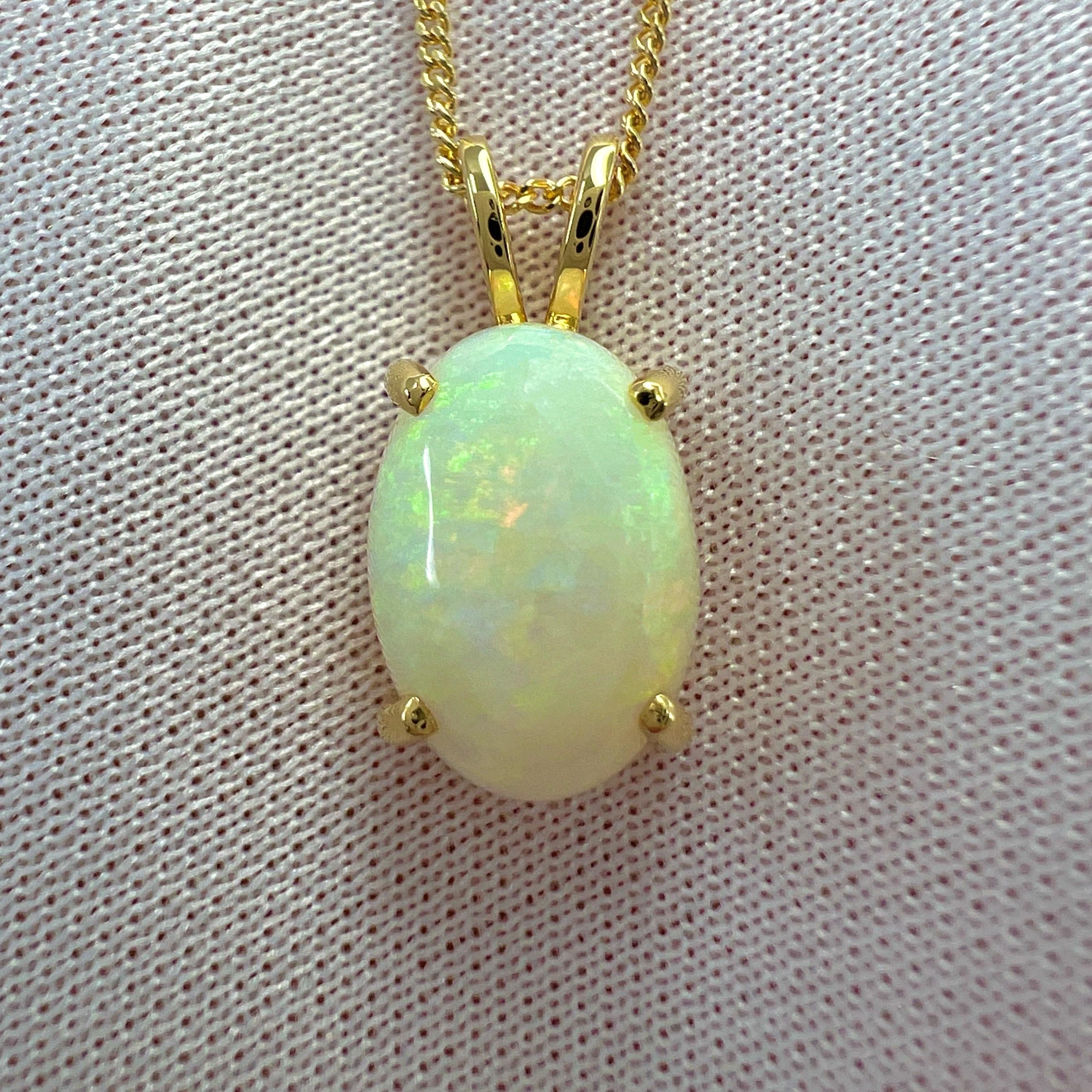 3ct Fine Australian White Opal Oval Cabochon 18k Yellow Gold Pendant Necklace For Sale 4