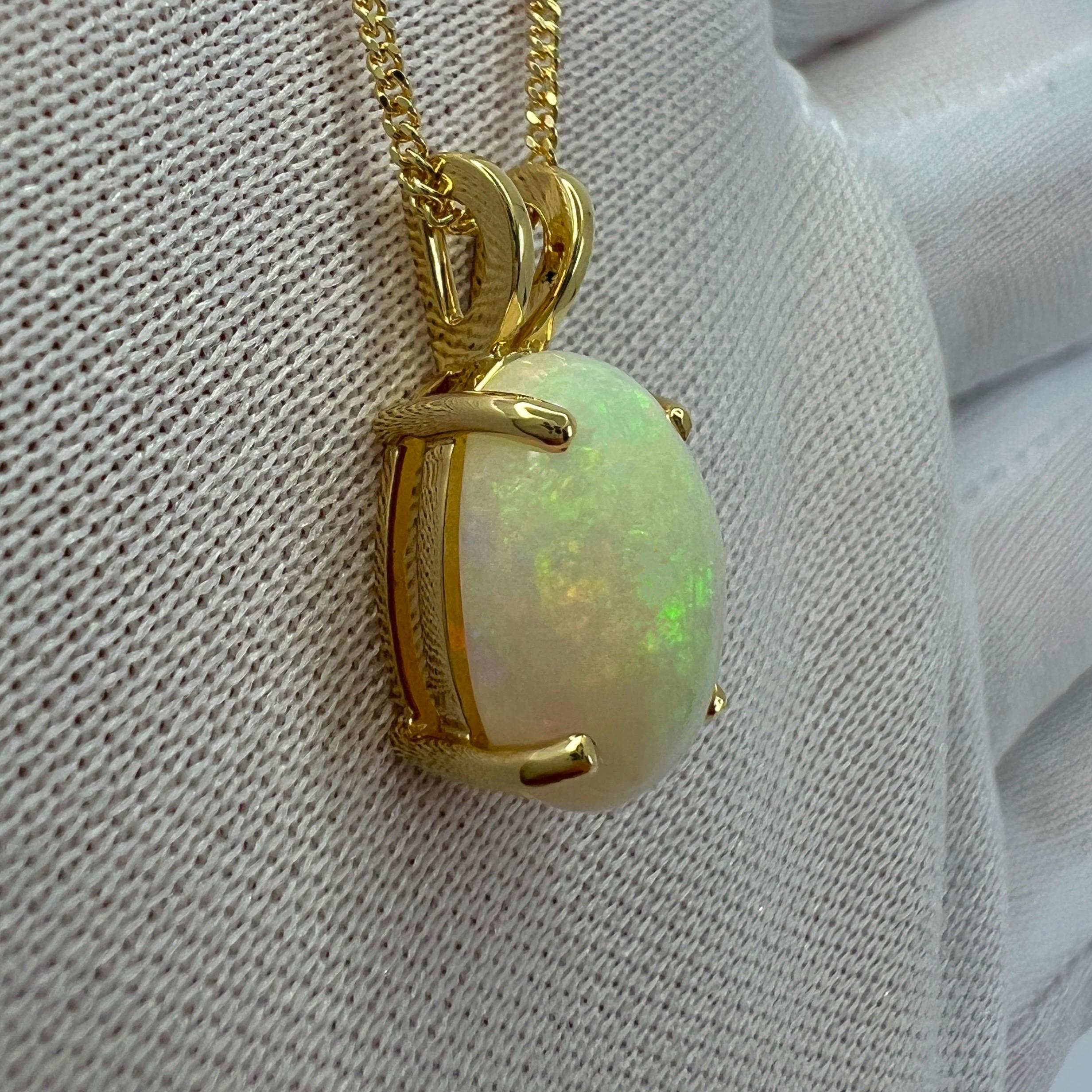 3ct Fine Australian White Opal Oval Cabochon 18k Yellow Gold Pendant Necklace For Sale 5