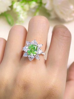 3ct Green Diamond Ring with 2.30ct White Diamond Halo 18K Gold