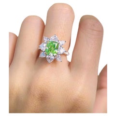 3ct Green Diamond Ring with 2.30ct White Diamond Halo 18K Gold