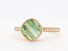 3ct Green Tourmaline Diagonally Set 14K Gold Engagement Ring with Diamond Band