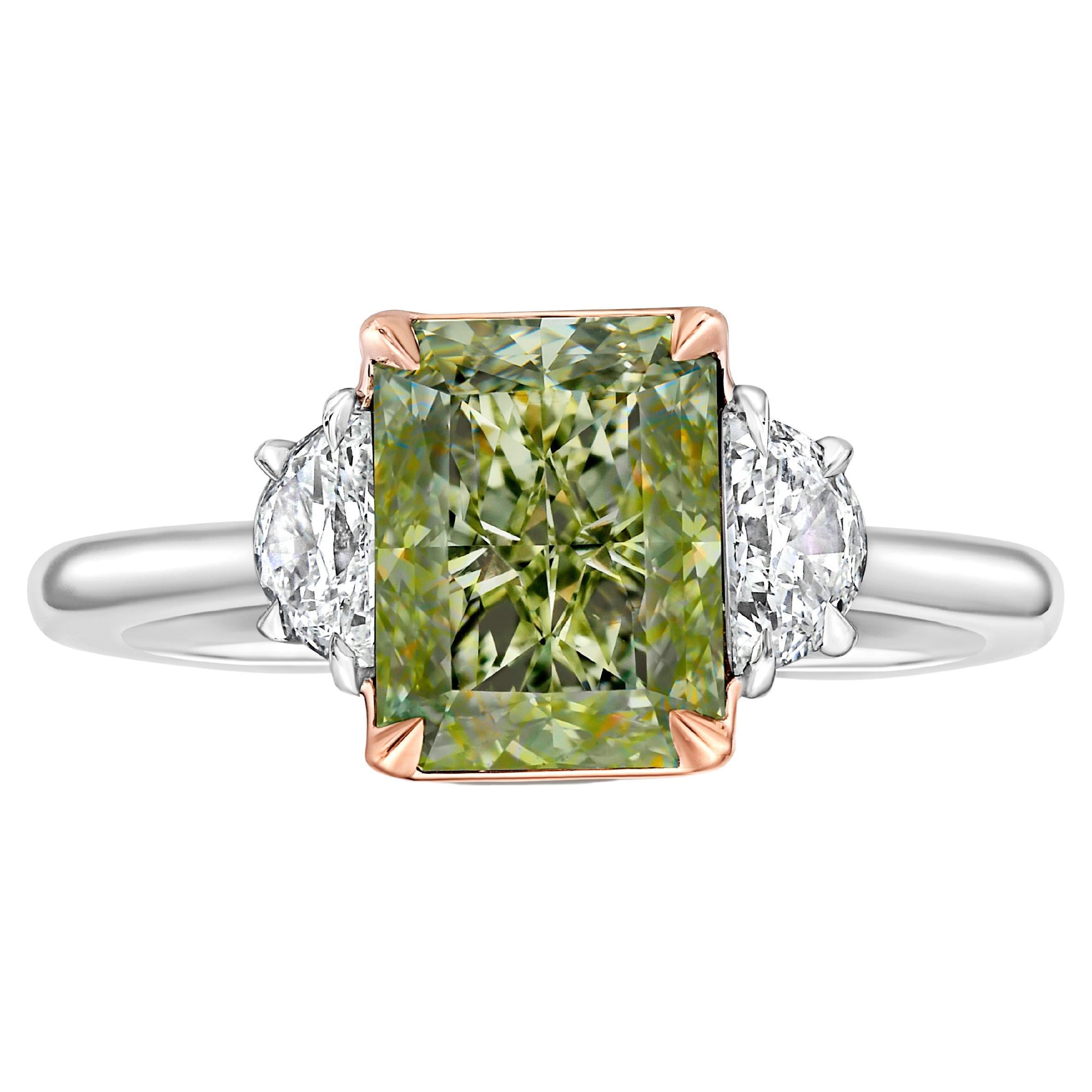 3ct Greenish Yellow Diamond Engagement Ring