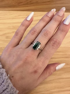 3ct Indicolite Tourmaline Ring w Earth Mined Diamonds in Solid 14K White Gold