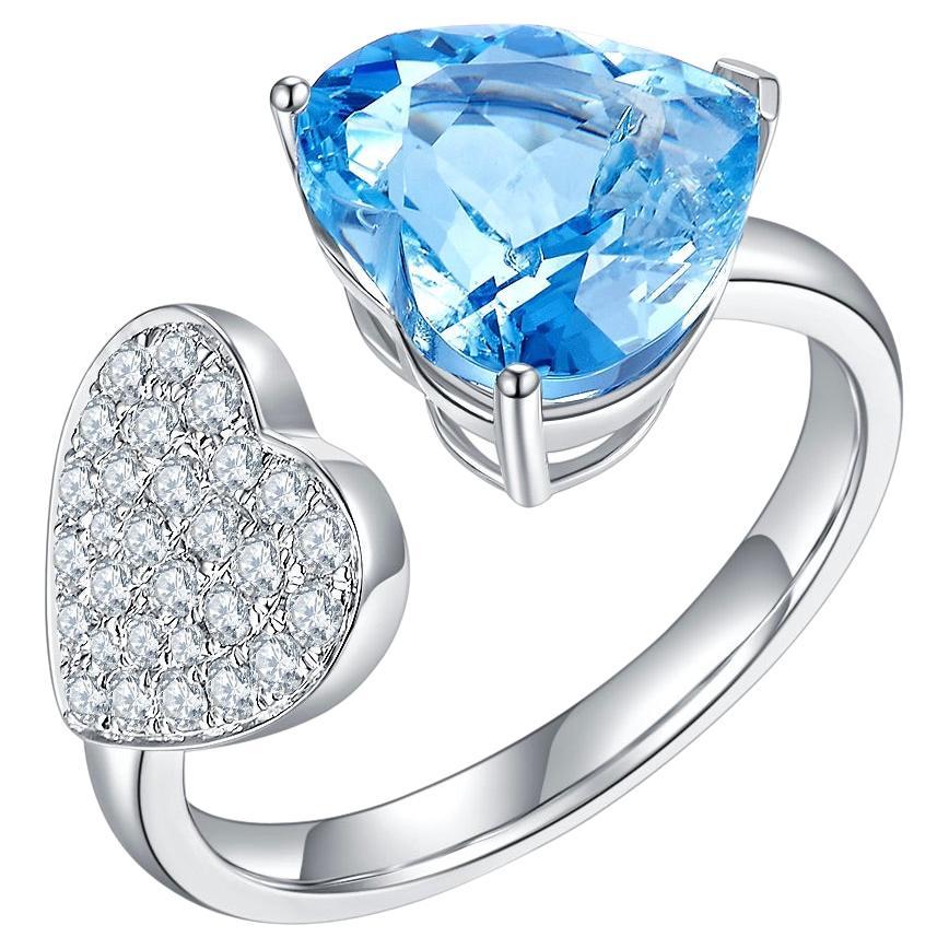 Eostre Aquamarine Heart and Diamond White Gold Ring 