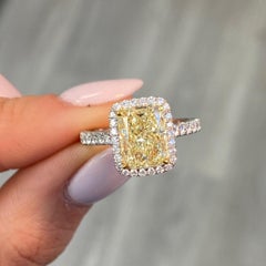 3ct Light Yellow Radiant Cut Diamond Halo Engagement Ring