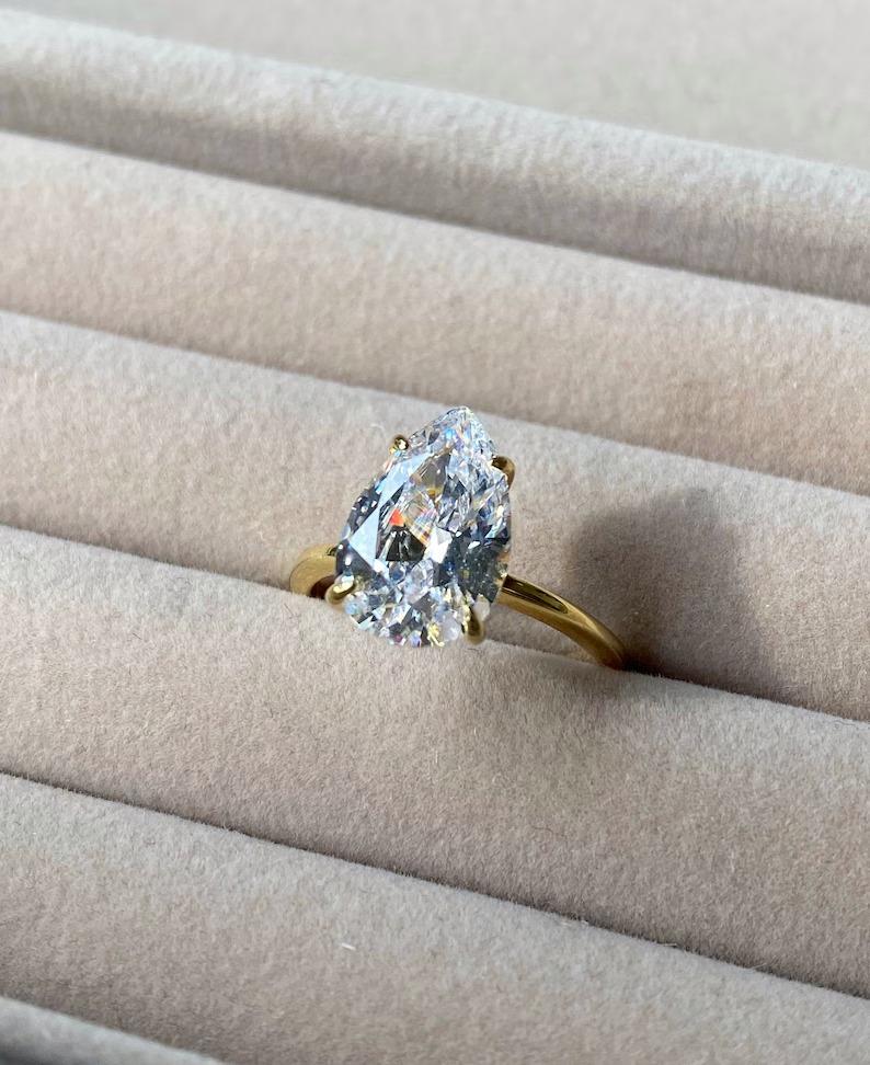 Women's or Men's 3Ct Moissanite Pear Engagement Ring 14k gold  Solitare Promise Ring