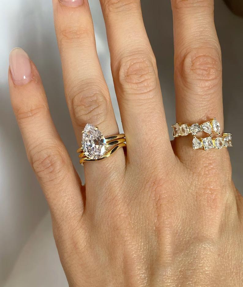 3Ct Moissanite Pear Engagement Ring 14k gold  Solitare Promise Ring 1