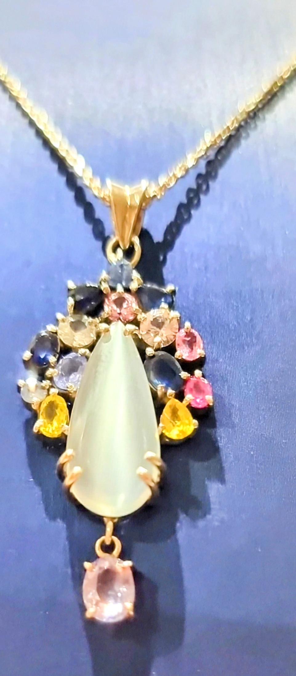 3ct Moonstone with Multi-color Natural Sapphire and Tanzanite Floral Pendant 2