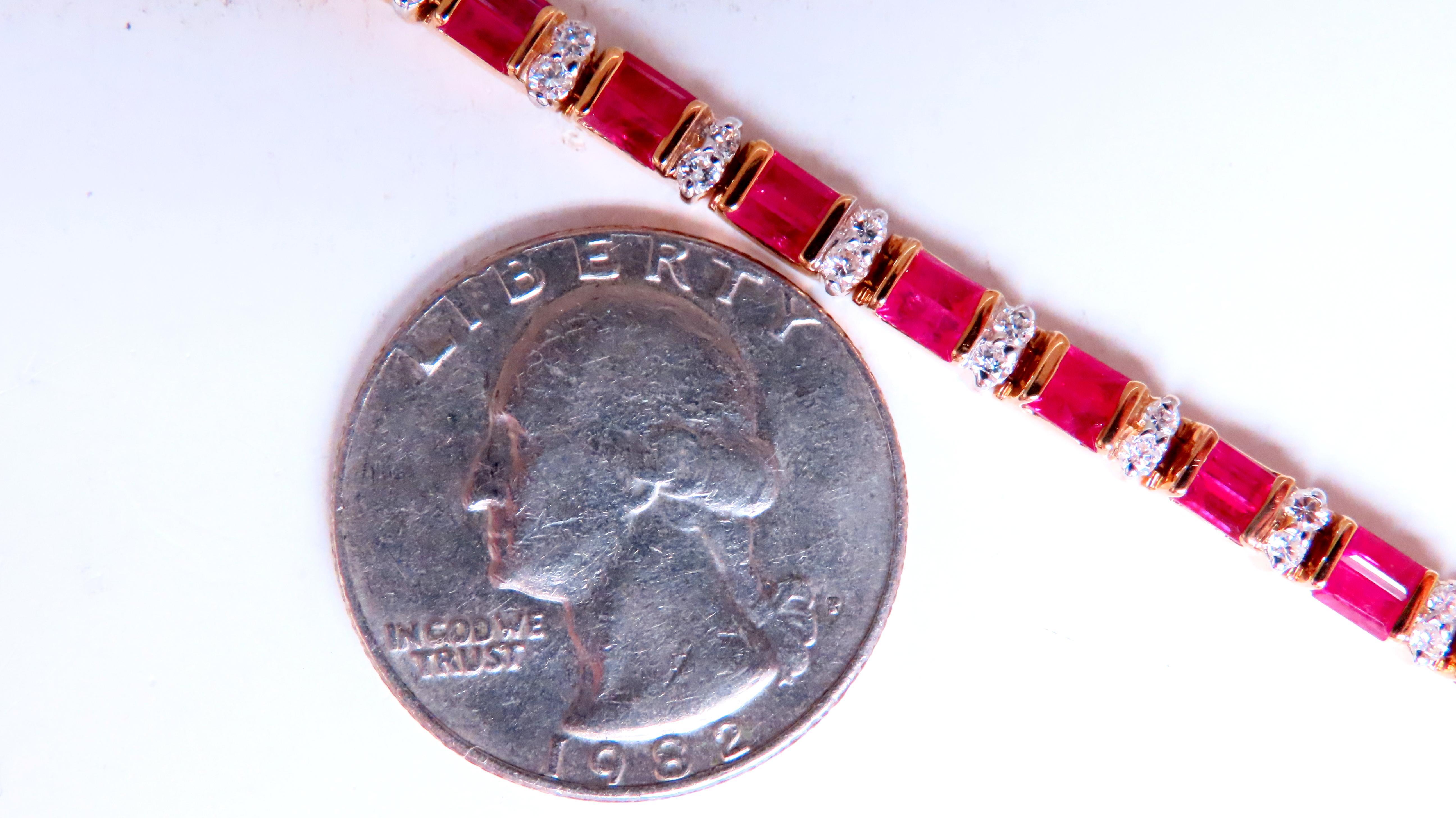 3ct natural baguette ruby bracelet
clean clarity and transparent
1.10 ct round diamonds 
g-color vs-2 clarity
14kt yellow gold 14 grams
$8,000 appraisal to accompany
4mm wide
6.75 inches long
weight 13.9 grams