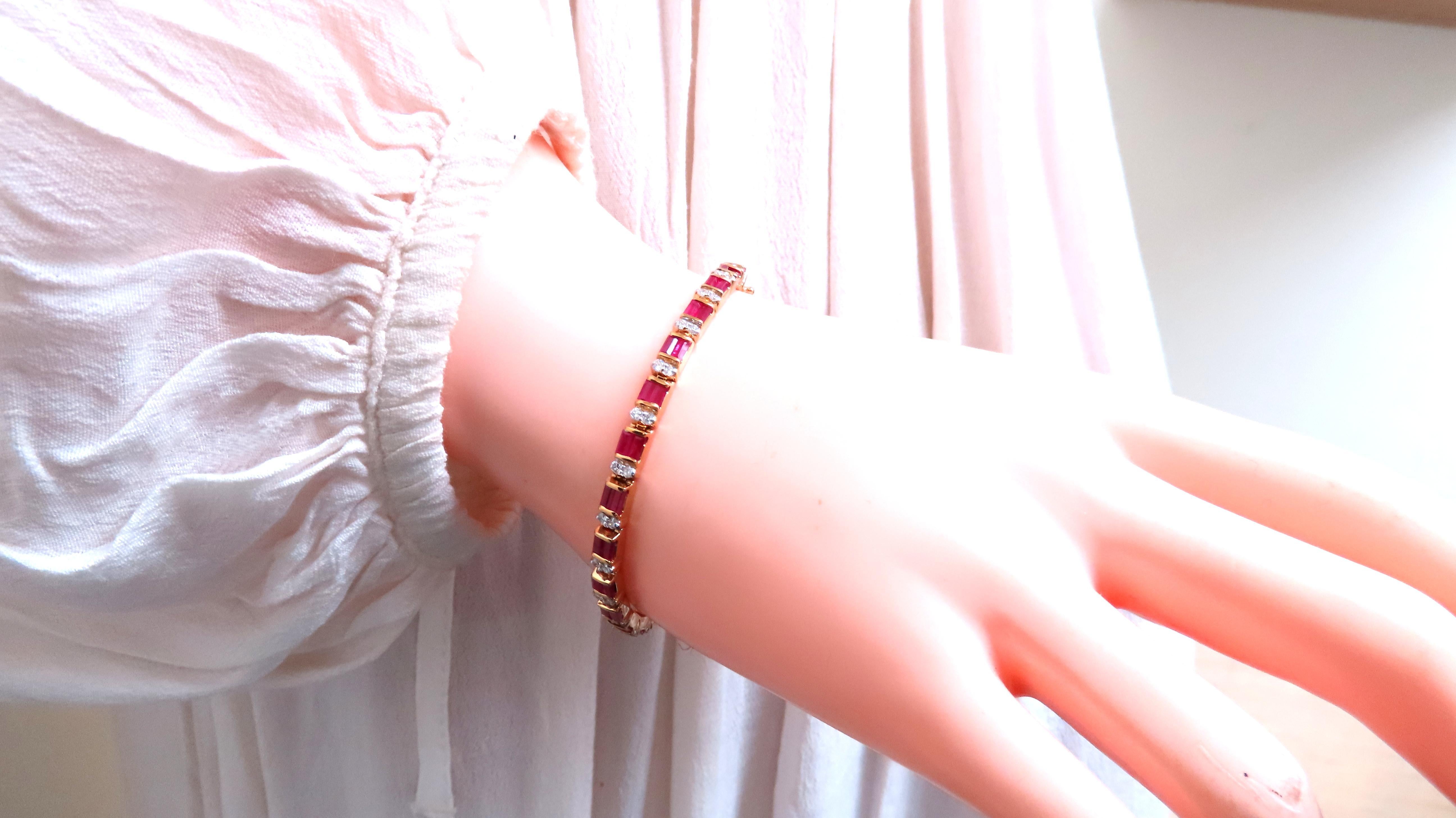 Square Cut 3ct natural baguette ruby tennis bracelet 14kt 12463 For Sale