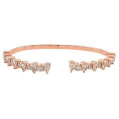 Mixed Cut 3Ct Natural Diamond Open Cuff Bracelet 18 Karat Rose Gold