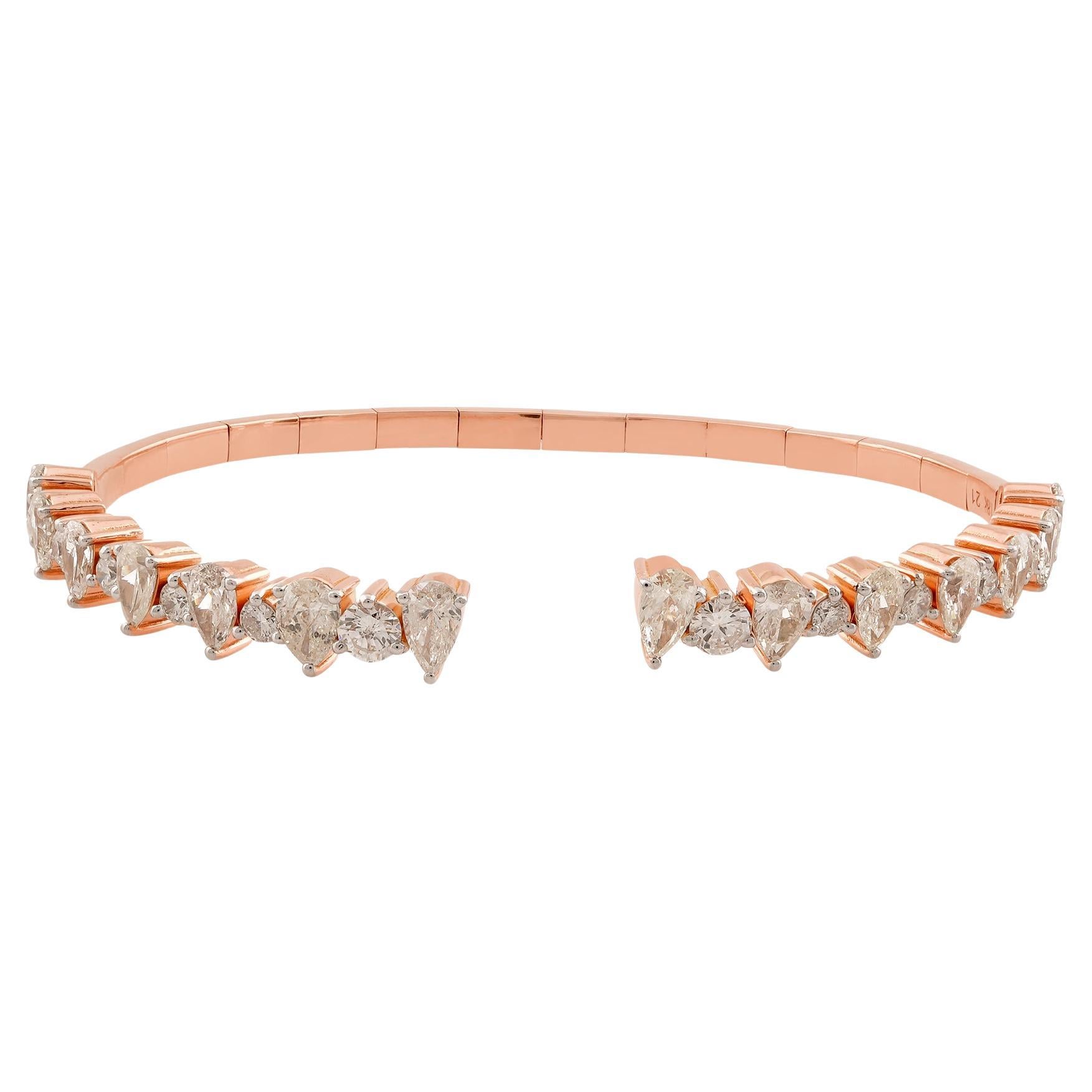 3Ct Natural Diamond Open Cuff Bracelet In 18K Rose Gold All Tariffs Paid