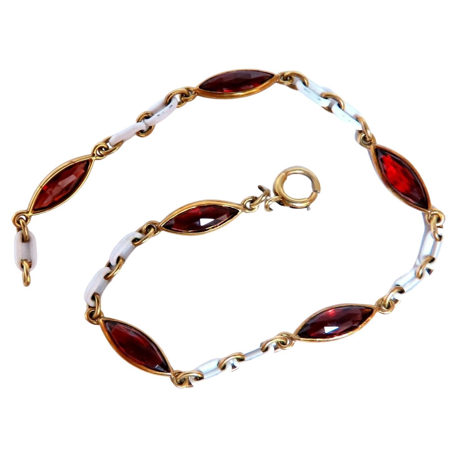 3ct Natural Garnet Station Link Bracelet 14kt For Sale