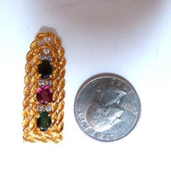 3ct. Natural Green Brown Pink Tourmaline Rope Twist .40ct Diamond Pin 14kt