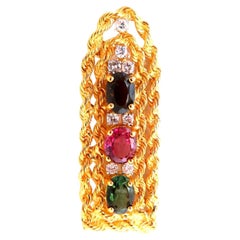 3ct. Natural Green Brown Pink Tourmaline Rope Twist .40ct Diamond Pin 14kt*