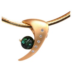 3ct Natural Green Round Tourmaline Mod Deco Necklace Omega 14kt*