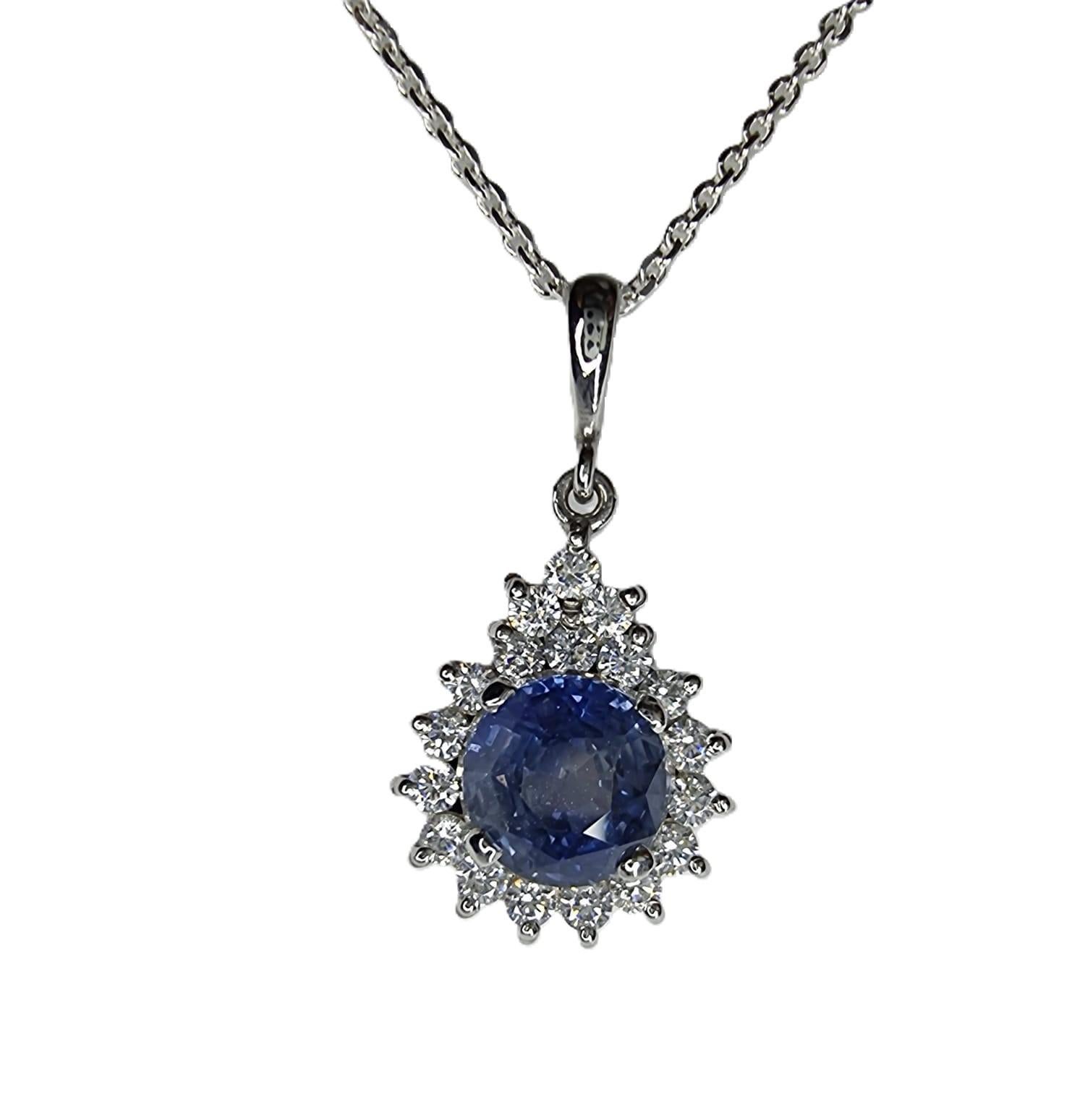 3ct Natural Origin Blue Round Cut Sapphire Arch Crown Pendant   In New Condition In Sheridan, WY