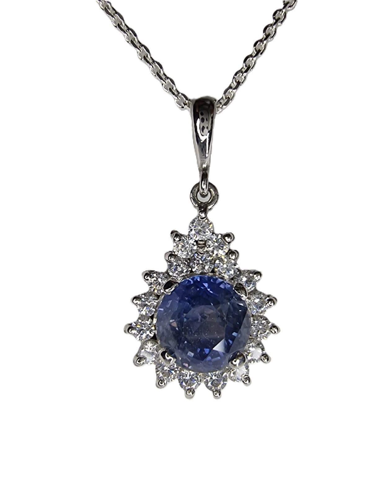 Women's 3ct Natural Origin Blue Round Cut Sapphire Arch Crown Pendant  