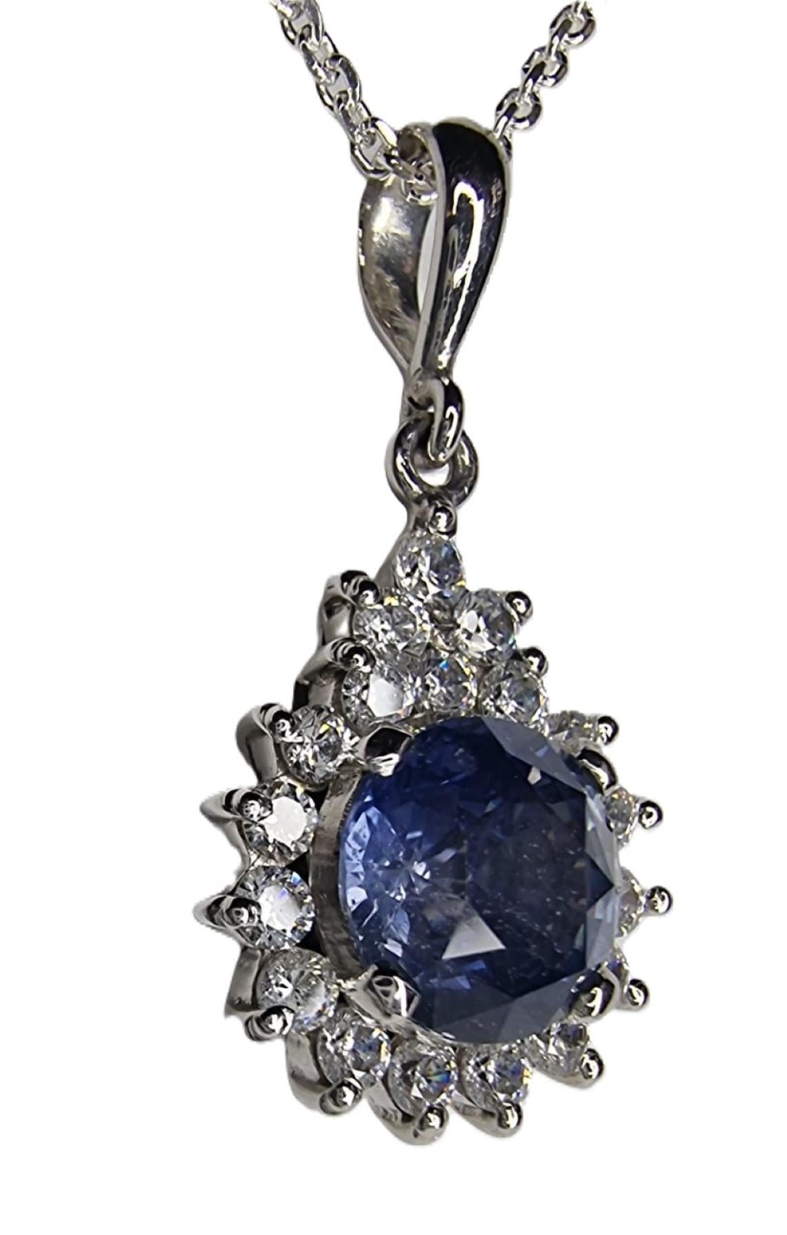 3ct Natural Origin Blue Round Cut Sapphire Arch Crown Pendant   For Sale 2