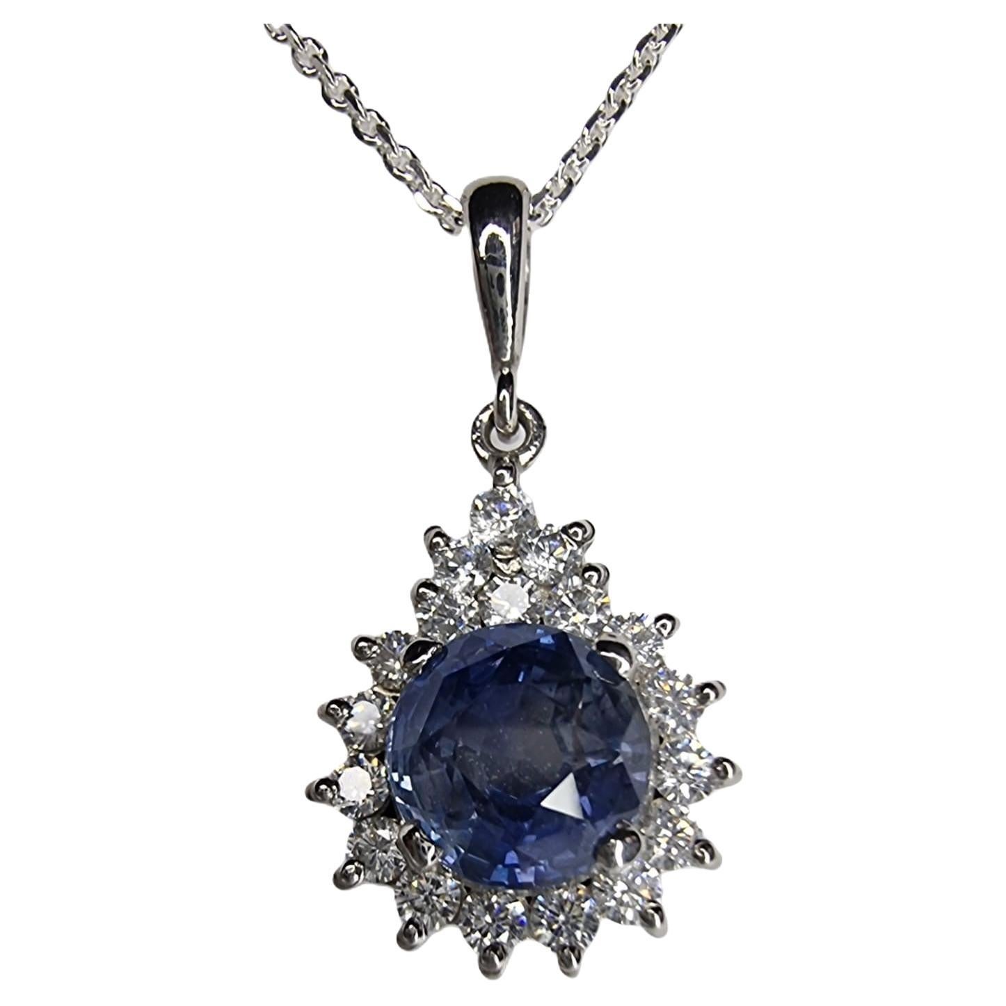 3ct Natural Origin Blue Round Cut Sapphire Arch Crown Pendant   For Sale