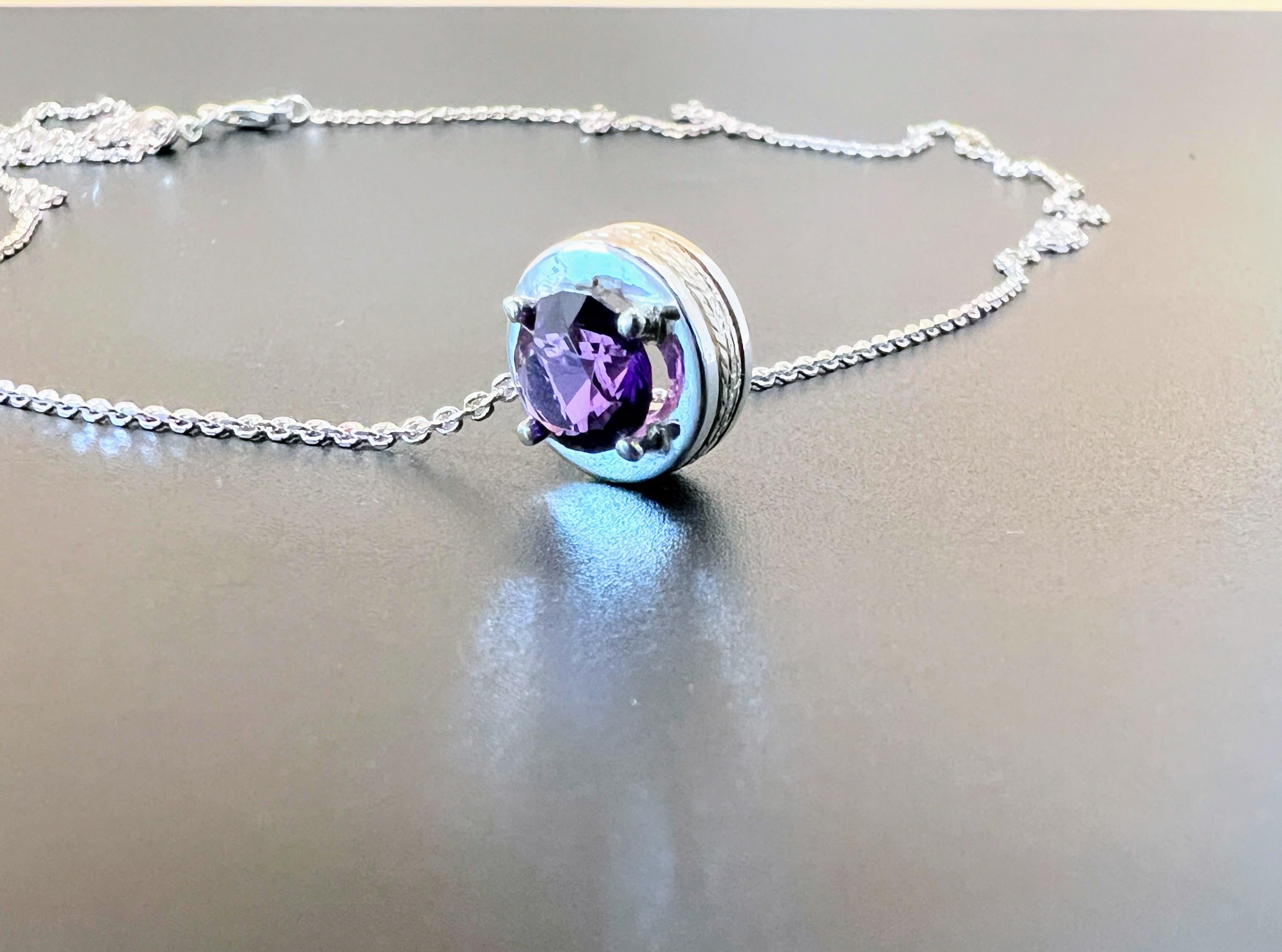 Ciondolo per collana di ametista tonda naturale A. Silver in vendita 1