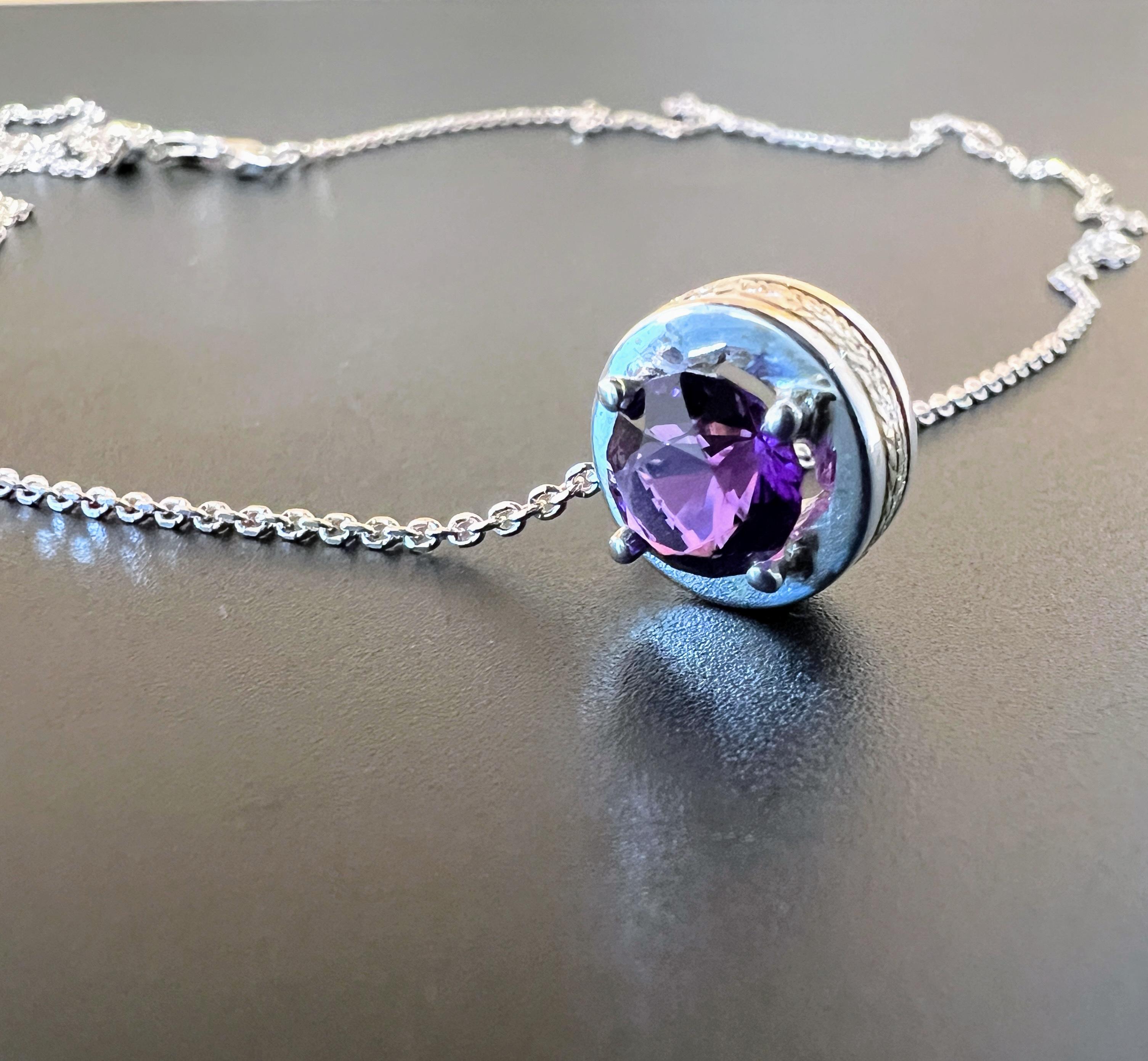 Ciondolo per collana di ametista tonda naturale A. Silver in vendita 3