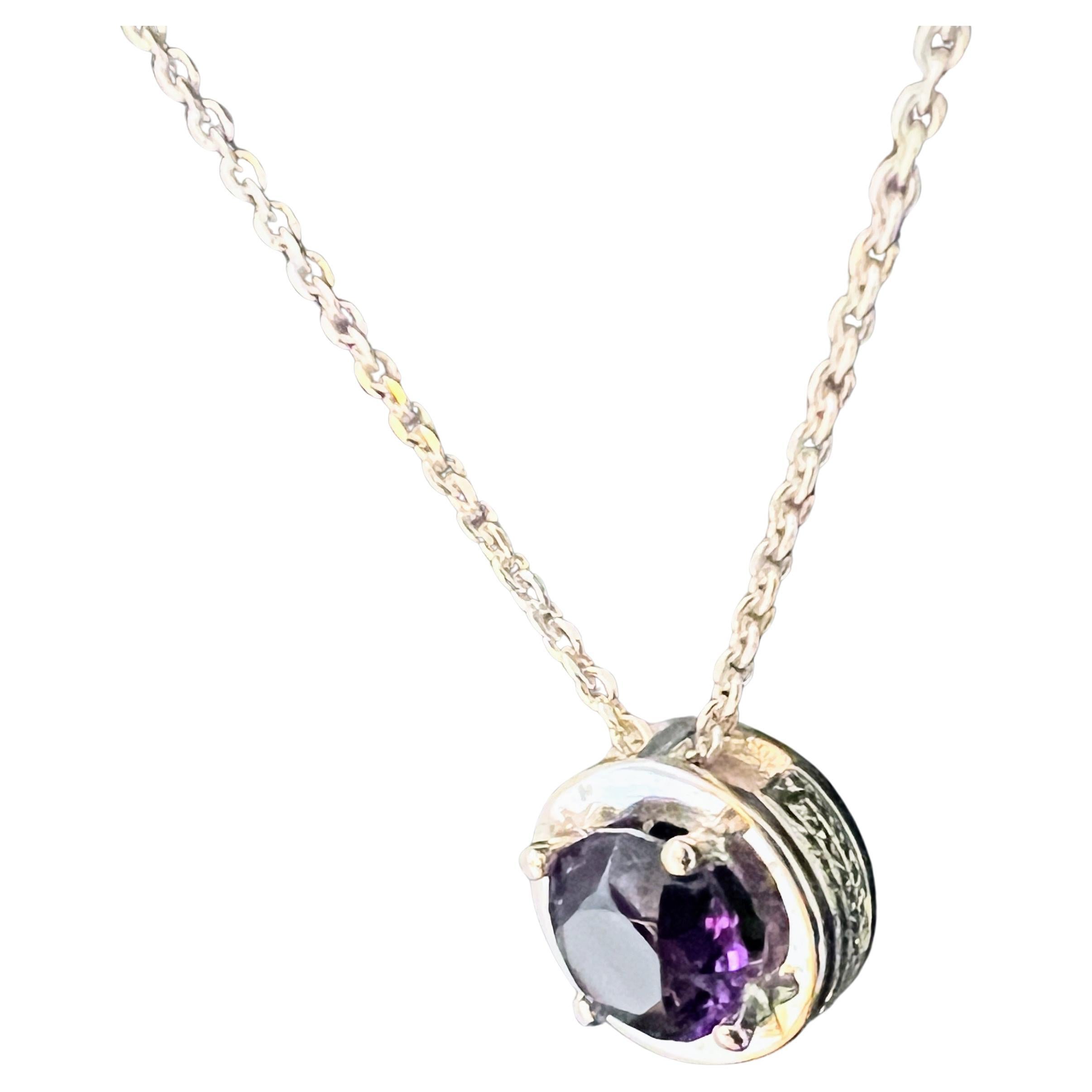 Colgante Collar Amatista Redonda Natural Plata de Ley