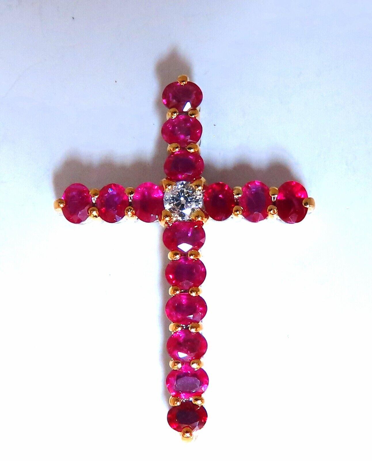 3ct Natural Ruby Cross Diamond Pendant 18kt In New Condition For Sale In New York, NY
