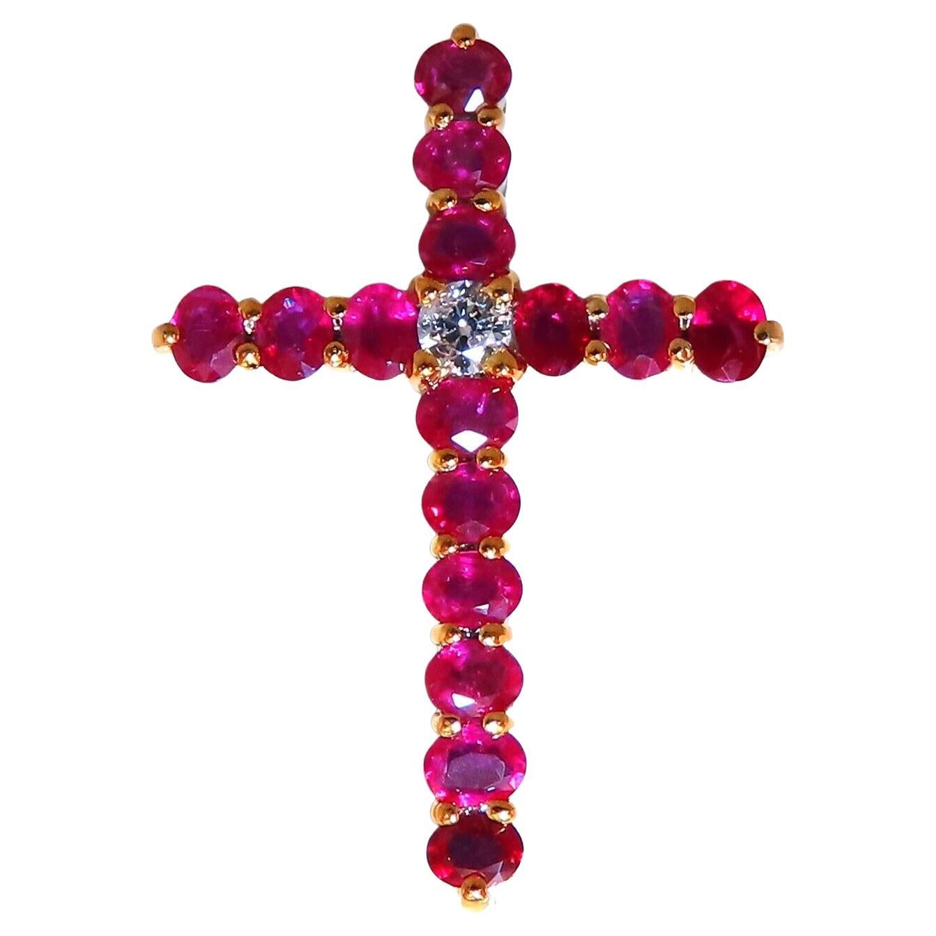 3ct Natural Ruby Cross Diamond Pendant 18kt